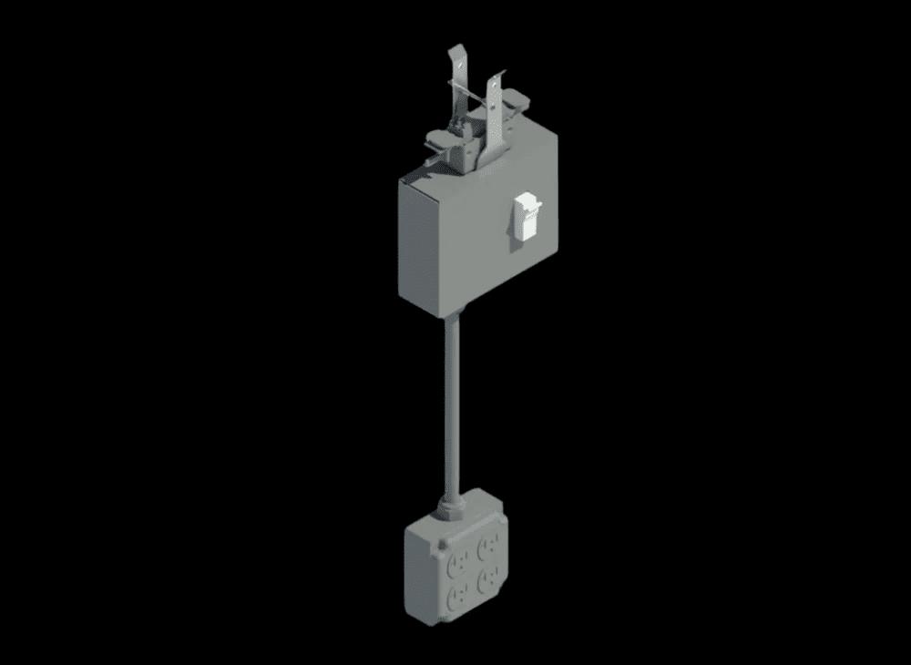 Plug-in power drop cord for modular track busway system enabling accessible power from overhead