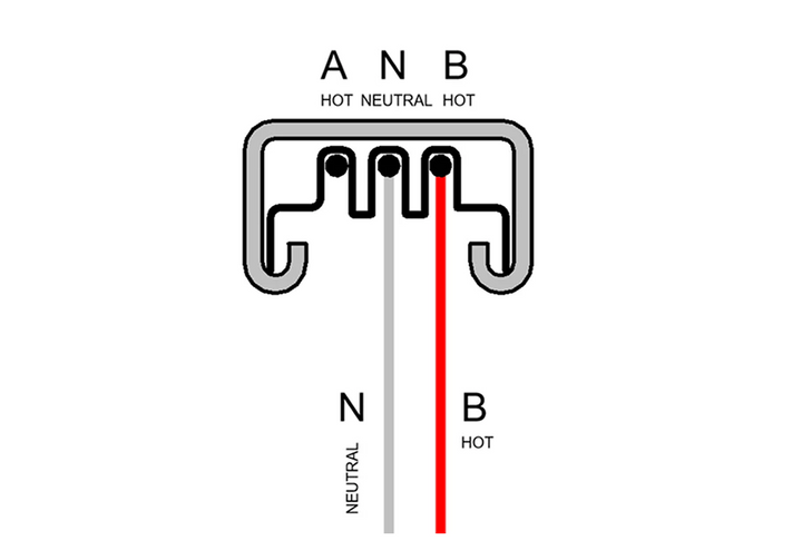 1-pole fitting engagement with hot conductor B and neutral N