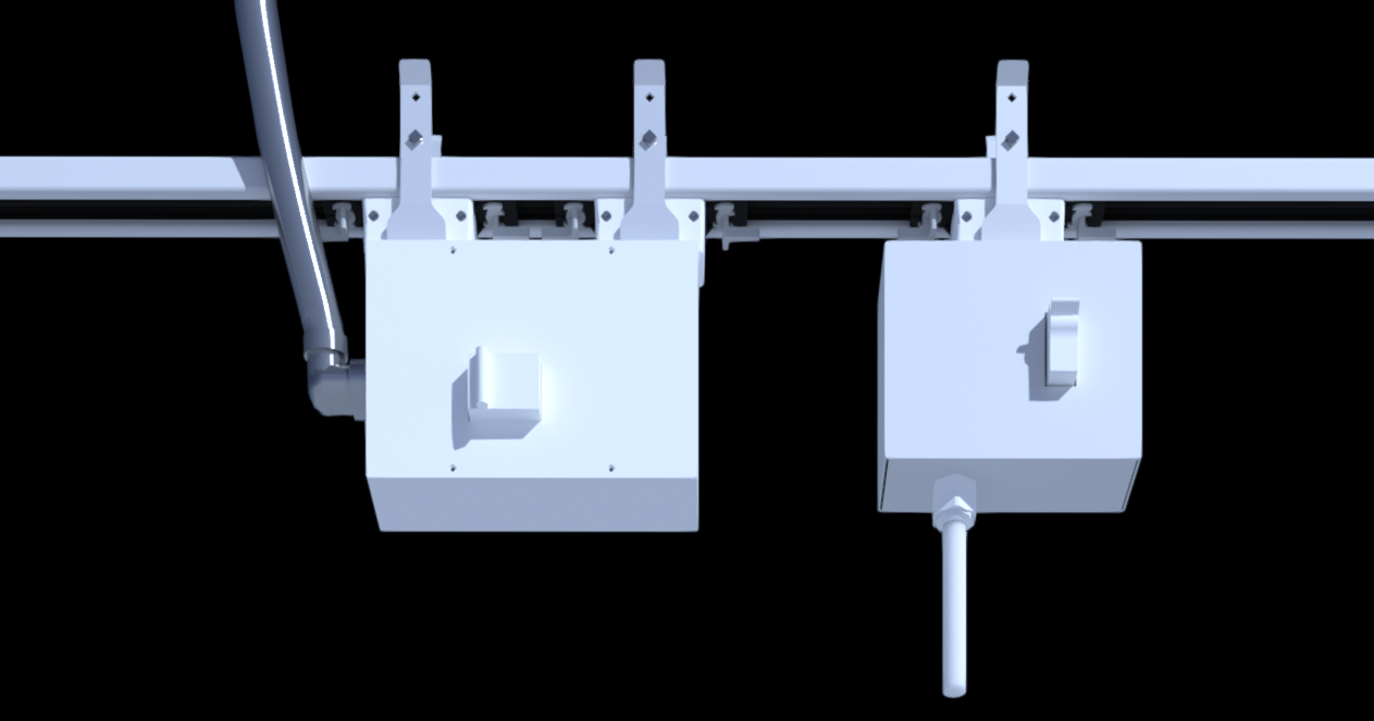 Single-phase Track Busway with live-end drop cord for continuous power fed from above