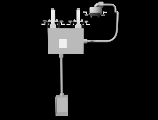 Three-phase power drop busway electrical tap-off unit with breaker box