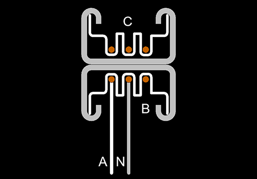 cross section of 1-pole power tap connection into busway.