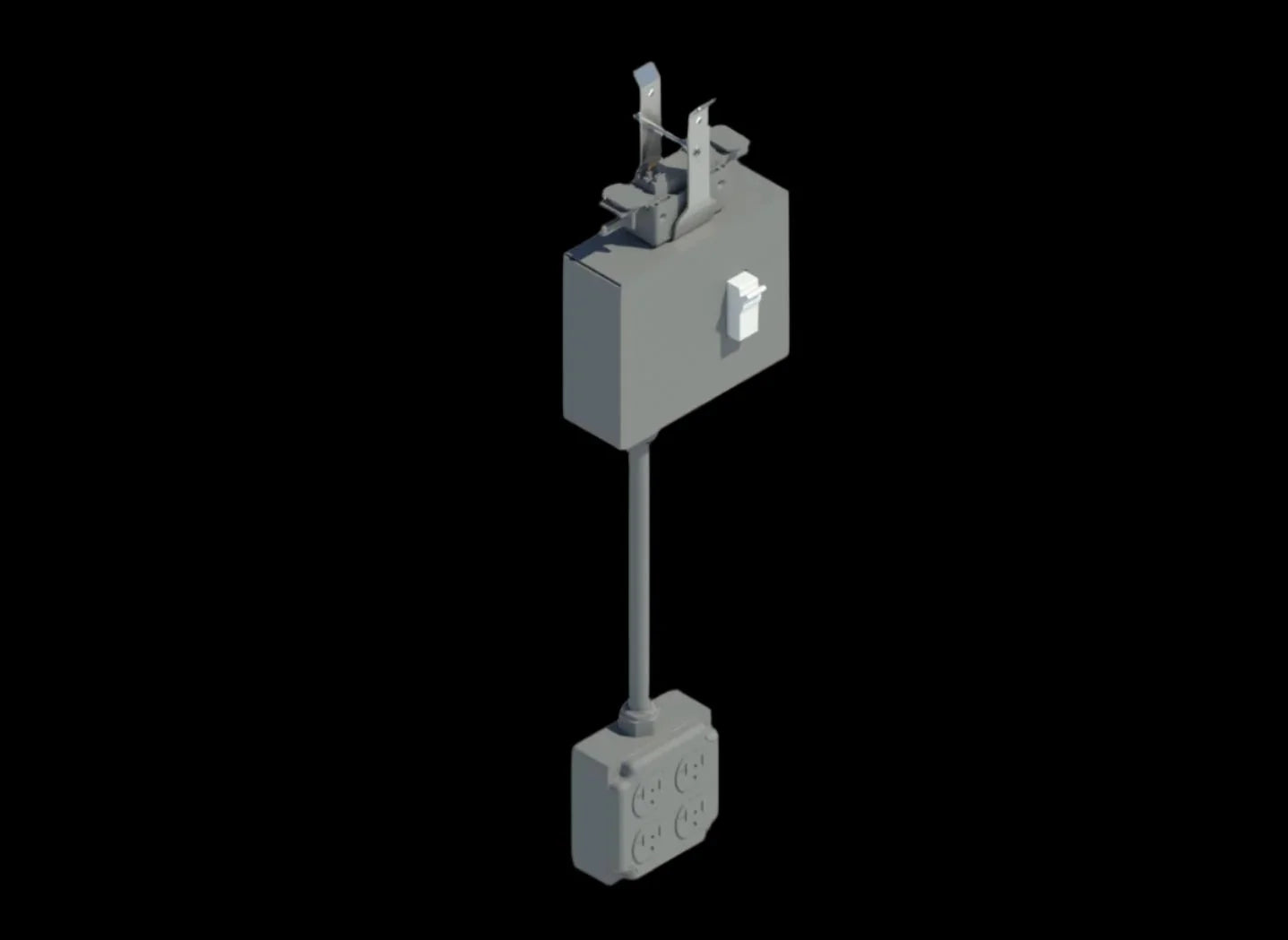 120V Track Busway drop cord hanging from overhead busway with plug-in fitting and cord below