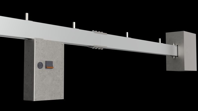 225A Track Busway row with distributed feed point and plug-in device along the run