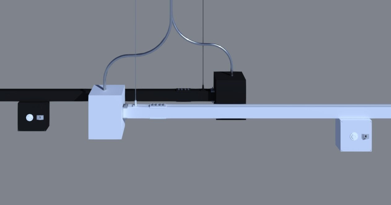 225A Track Busway configuration showing multiple feed points and distributed power sections