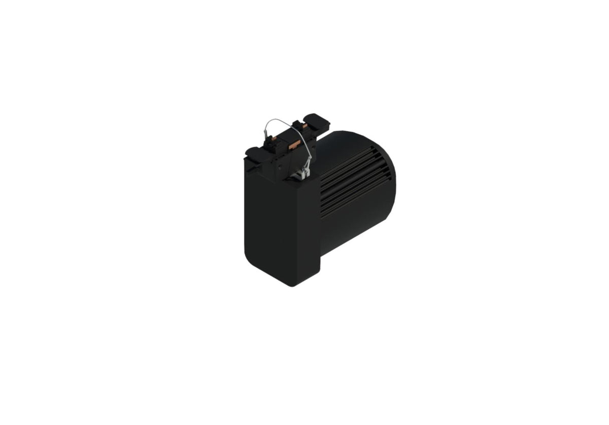 Black rectangular floodlight with reflective interior cavity and side‑mounted housing for track busway