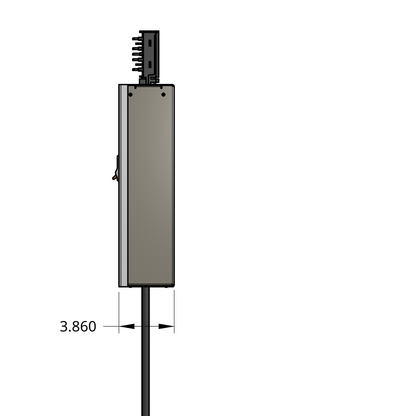 Side profile of compact tap box enclosure with cord and track busway fitting