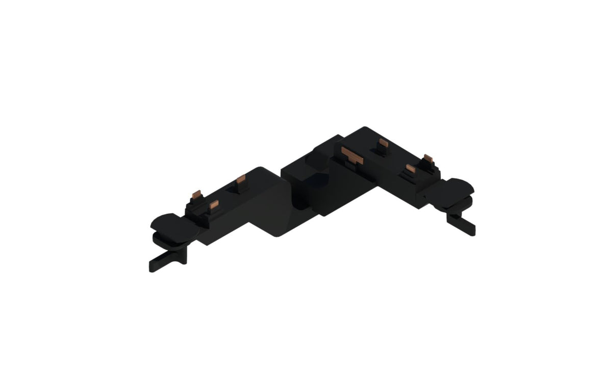 Slimline jumper insert with an angled black body and copper contact points for linking track busway sections