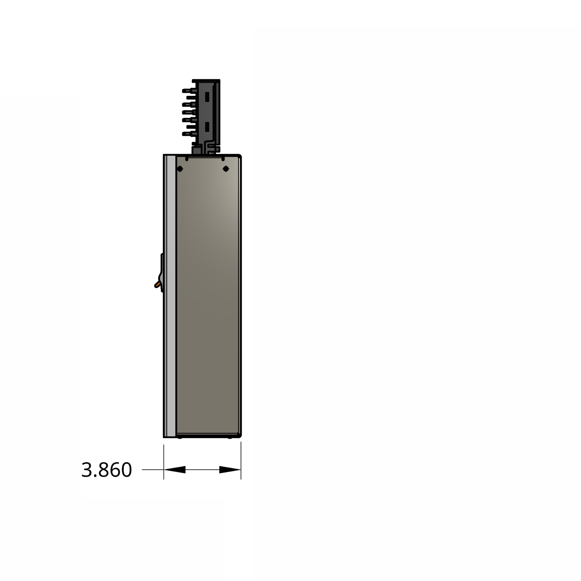 Side profile of compact tap box enclosure with track busway fitting