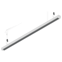 Compact slim‑squared linear light fixture suspended by minimal cable hangers