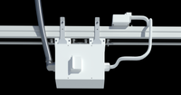 Three-phase feed unit with flex conduit and whip supplying overhead Track Busway system