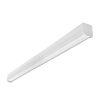 Channel light fixture with a rounded end‑cap mounted beneath a track busway connector