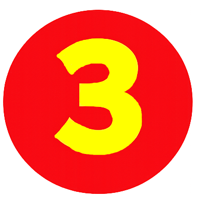 Red circular icon with a bright yellow number 3 in the center.