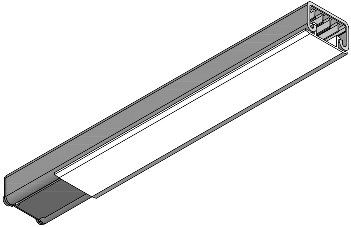 Close‑up isometric view of a closure strip bridging a gap between track‑busway sections with a rectangular end block