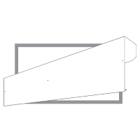 Isometric line drawing of a fixed wall‑wash light with angled lens and mounting points