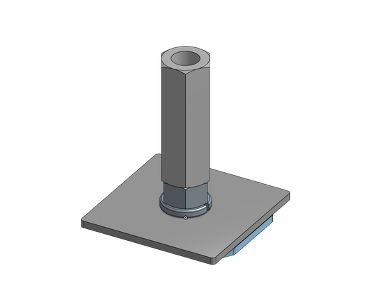 T225 suspension hanger — released CAD view with the complete 3/8-16 barrel coupling nut and mounting plates visible