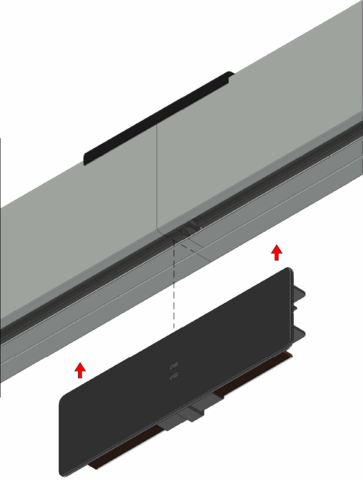 225A Track Busway bus connector inserted into the access slot and centered across the joint