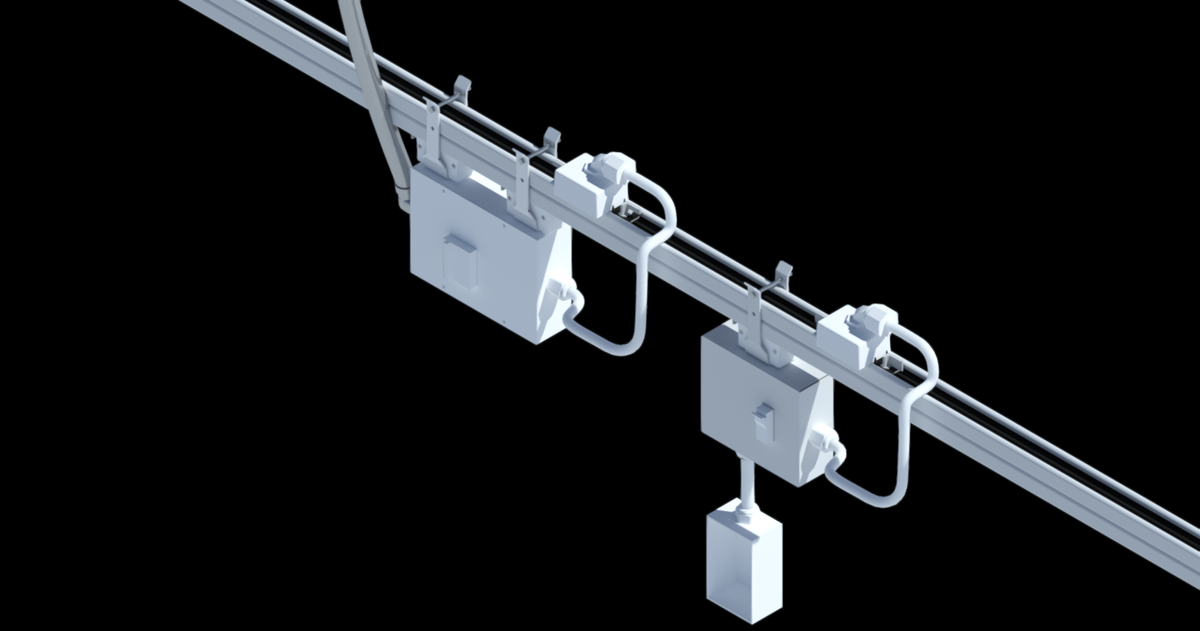3-phase track busway run with feed and power drop