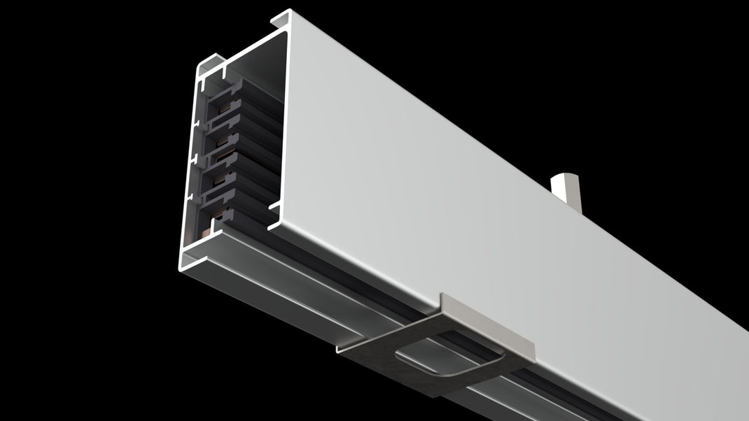 Inside a T225 Track Busway section, showing the enclosed conductors and continuous plug-in slot