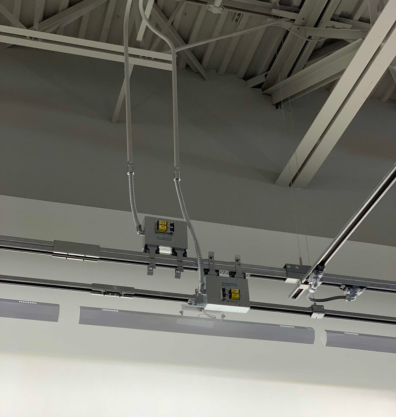 application photo of stacked track busway with two feeds, one on top and bottom