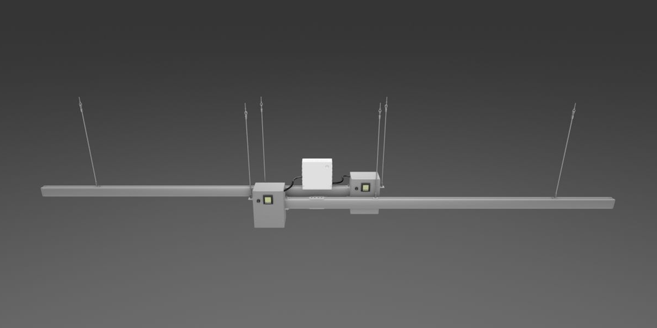 225A configurator illustration with a splitter above two feeds serving electrically separate busway sections