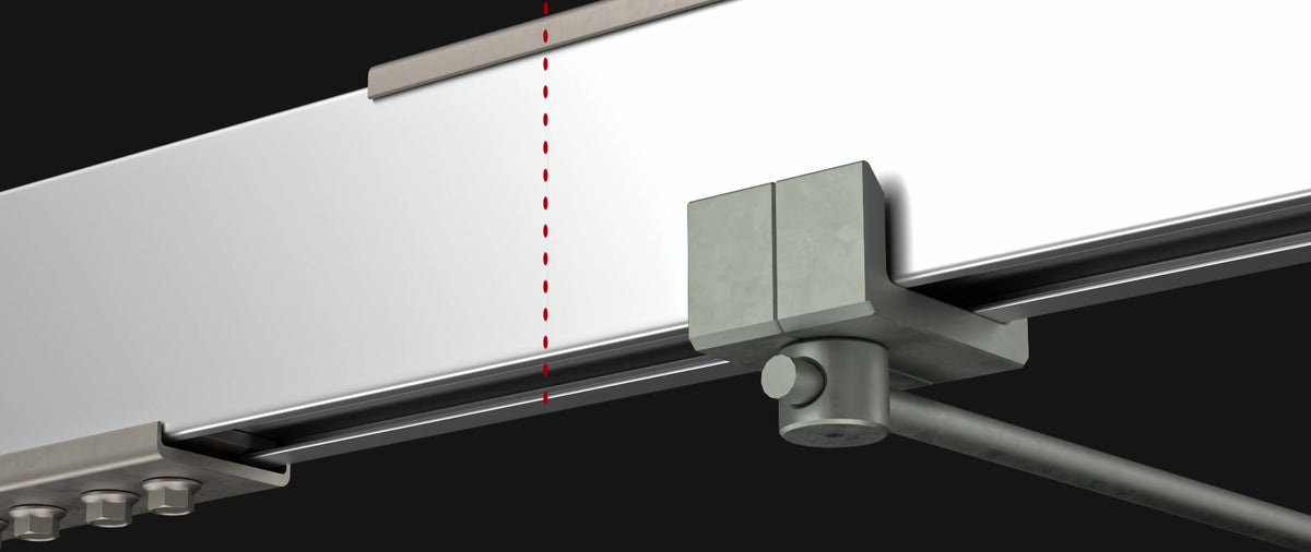 T225 electrical joiner installation tool engaged beneath the busway joint
