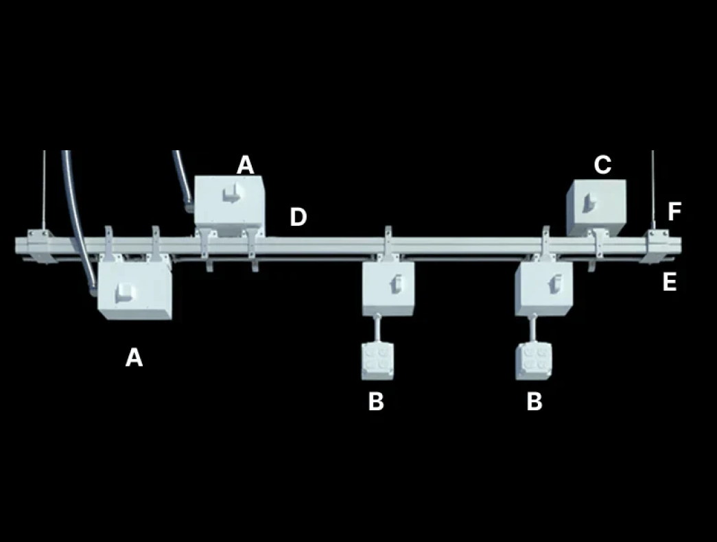 Straight row configuration of Track Busway with PowerDrops and tap-off units